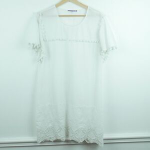 Amita Naithani Large Swim Cover Up White Sheer Cotton Dainty Lace Boho Vacation